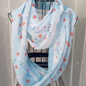 🐣 Infinity Loop Scarf Love Hope Faith & Hearts Cross Design Blue Easter Spring